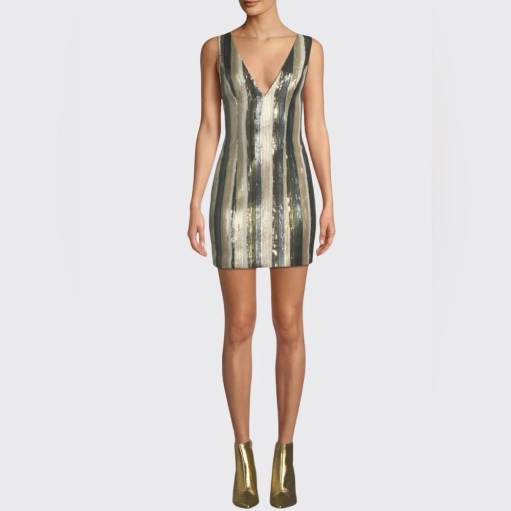 MISHA Lillian Petite Sequin Stripe Mini Dress 8